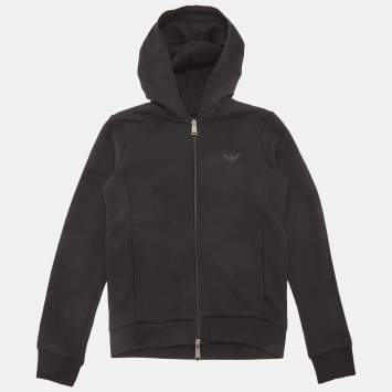Pre Owned Emporio Armani Kids Black Cotton Knit Hooded Jacket 10 Yrs