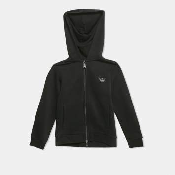 Pre Owned Emporio Armani Kids Black Cotton Knit Hooded Jacket 6 Yrs