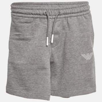 Pre Owned Emporio Armani Kids Grey Cotton Knit Drawstring Shorts 6 Yrs