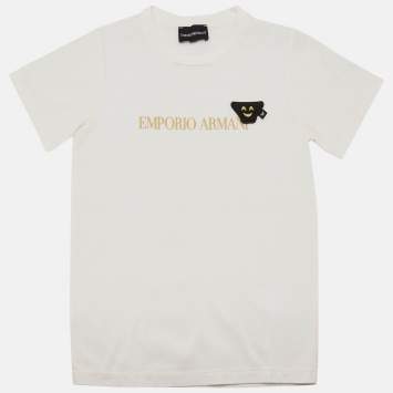Pre Owned Emporio Armani Kids White Logo Printed Jersey T-Shirt 7 Yrs