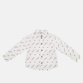 Pre Owned Emporio Armani Kids White Logo Print Cotton Shirt 36M