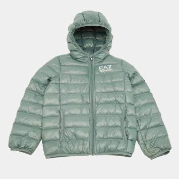 Pre Owned Emporio Armani Kids Sage Green Synthetic Printed Puffer Down Jacket 8 Yrs 