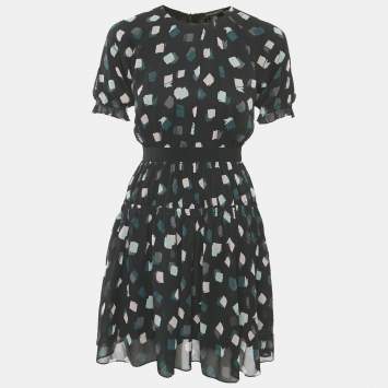 Pre Owned Emporio Armani Black Printed Chiffon Dress 12 Yrs 