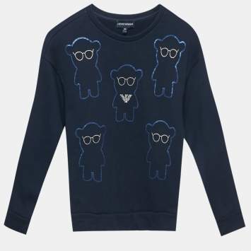 Pre Owned Emporio Armani Kids Blue Sequin Teddy Cotton Sweatshirt 8Yrs
