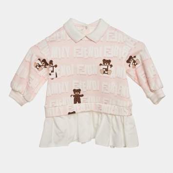 Pre Owned Fendi Kids Pink Teddy Print Cotton Dress 9M