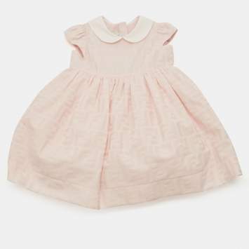 Pre Owned Fendi Kid Pink FF Jacquard Dress 9M