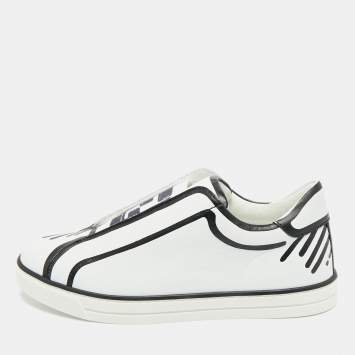 Pre Owned Fendi x Joshua Vides White Leather Rockoclick Sneakers Size 34