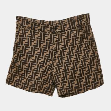 Pre Owned Fendi Kids Brown Zucca Pattern Jacquard Knit Shorts 10 Yrs