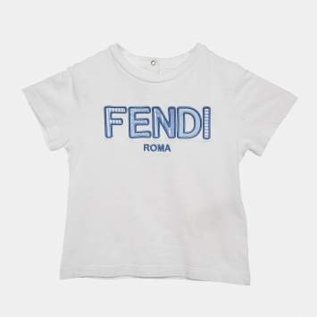 Pre Owned Fendi Kids White Logo Applique Cotton T-Shirt 18 M