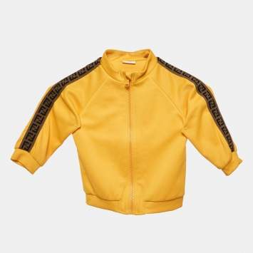 Pre Owned Fendi Yellow Knit Logo Tape Detail Zip-Up Jacket 2 Yrs
