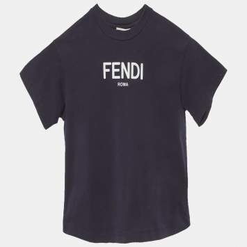 Pre Owned Fendi Kids Navy Blue Logo Jersey T-Shirt 4Yrs