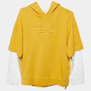 Pre Owned Fendi Yellow Logo Embossed Cotton Hooded Sweatshirt 12 Yrs