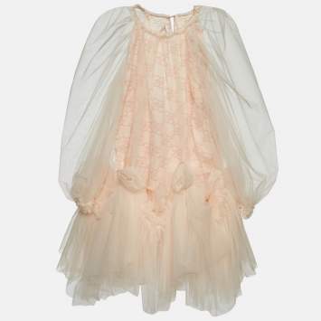 Pre Owned Fendi Kids Pink Tulle Ruffled Dress 6 Yrs