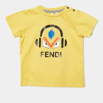Pre Owned Fendi Kids Yellow Monster Eye Print Cotton T-Shirt Size 12M