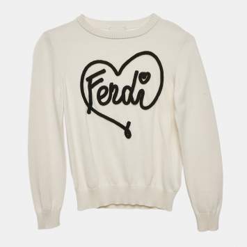 Pre Owned Fendi Kids White Logo Embroidery Long Sleeve Sweater 8 Yrs