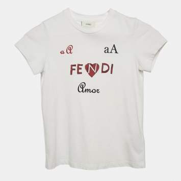 Pre Owned Fendi Kids White Logo Print Cotton Crew Neck T-Shirt 7 Yrs
