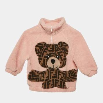 Pre Owned Fendi Kids Pink Bear Tuft Fleece Sweater 3 Yrs