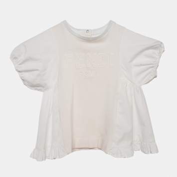 Pre Owned Fendi Kids White Cotton Ruffled Hem Top 12 M