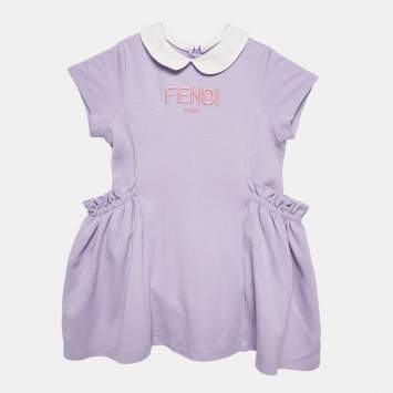 Pre Owned Fendi Purple Cotton Knit Ruffle Detail Dress 18 M