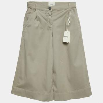 Pre Owned Fendi Kids Beige Gabardine Wide Leg Trousers 6 Yrs