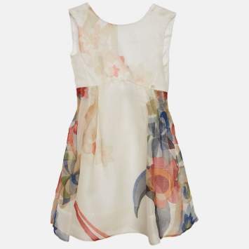 Pre Owned Fendi Kids White Floral Print Silk Dress 4 Yrs 