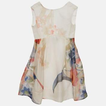 Pre Owned Fendi Kids White Floral Print Silk Dress 6 Yrs 