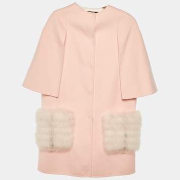 Pre Owned Fendi Kids Pink Wool Fur Pocket Button Front Coat Size 12+ Yrs
