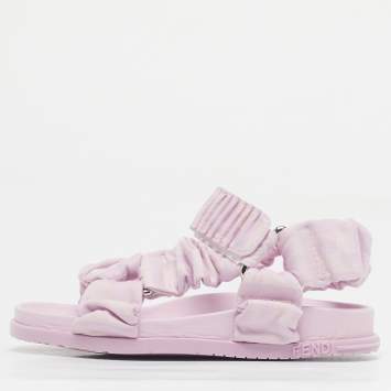 Pre Owned Fendi Lilac Zucca Fabric Flat Sandals Size 29