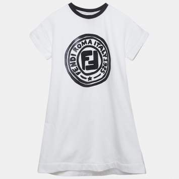 Pre Owned Fendi Kids White Logo Print Cotton Mini Dress 9Yrs