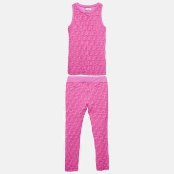 Pre Owned Fendi Kids Pink FF Print Jersey Top and Leggings Set 10Yrs