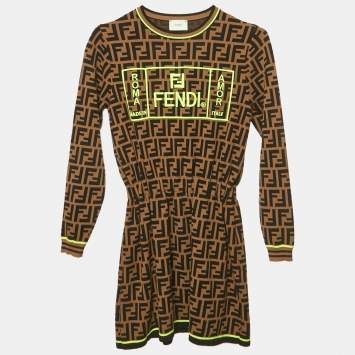 مملوكة مسبقًا Fendi Kids Brown Zucca Stretch Knit Dress 8Yrs