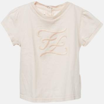 Pre Owned Fendi Kids Pink FF Embroidered Cotton Top 12M