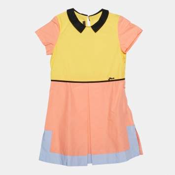 Pre Owned Fendi Kids Peach/Yellow Cotton Dress 4Yrs