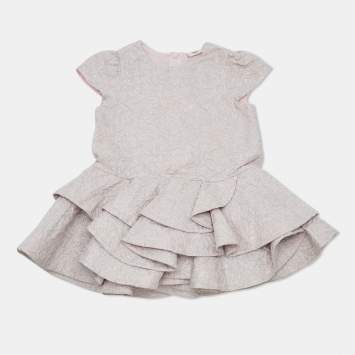 Pre Owned Fendi Kids Pink Lurex Jacquard Ruffled Dress 24M