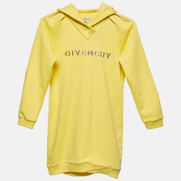 Pre Owned Givenchy Yellow Logo Embroidered Cotton Hoodie Dress 12Y