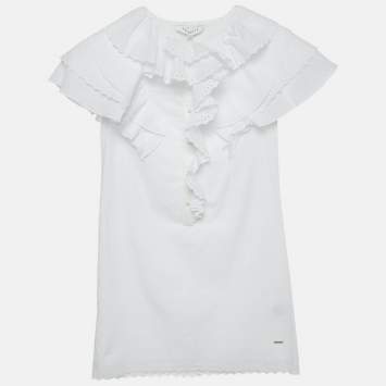 Pre Owned Givenchy Kids White Broderie Fracaise Cotton Ruffled Dress 10 Yrs
