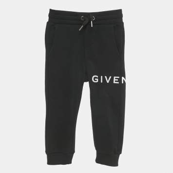 Pre Owned Givenchy Kids Black Cotton Logo Print Joggers 4 Yrs
