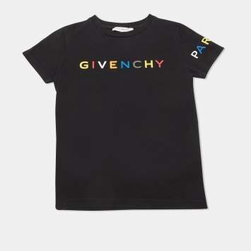Pre Owned Givenchy Kids Black Logo Print Jersey T-Shirt 8Yrs
