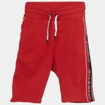 Pre Owned Givenchy Kids Red Logo Striped Jersey Shorts 8 Yrs