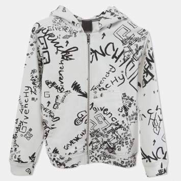 مملوكة مسبقًا Givenchy Kids White Graffiti Print Cotton Knit Hoodie 10 Yrs 