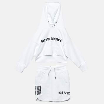 Pre Owned Givenchy Kids White Logo Embroidered Skirt & Hoodie Set 6 Yrs