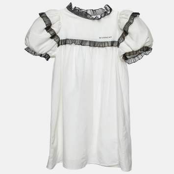 Pre Owned Givenchy Kids White Cotton Ruffled Trim Dress 8 Yrs