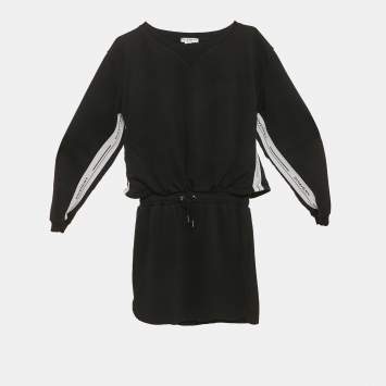 Pre Owned Givenchy Kids Black Cotton Logo Band Strip Tie Waist Dress 12 Yrs 