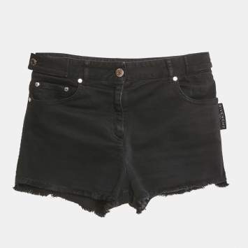 Pre Owned Givenchy Kids Black Logo Print Denim Frayed Edge Shorts 12Yrs 