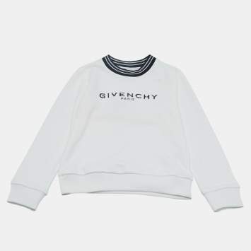 Pre Owned Givenchy Kids White Logo Cotton Blend Striped Collar Sweater 6 Yrs 