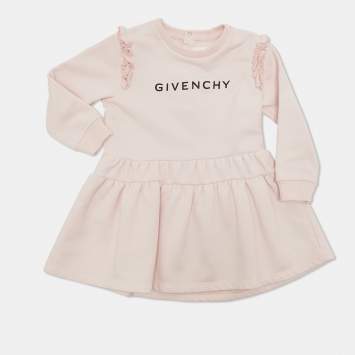Pre Owned Givenchy Kids Pink Logo Print Cotton Ruffled Dress 2Yrs