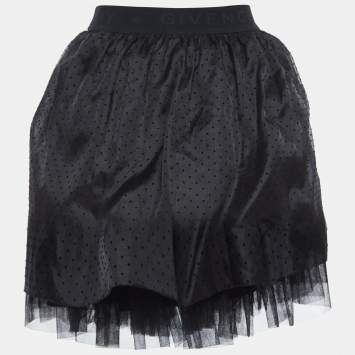 Pre Owned Givenchy Black Dotted Silk Tiered Skirt (10 Yrs)
