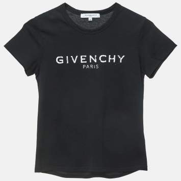 Pre Owned Givenchy Black Cracked Logo Print Cotton T-Shirt (12 Yrs)