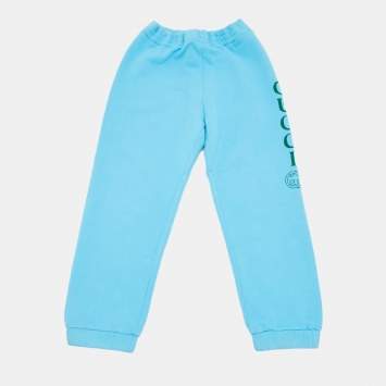 مملوكة مسبقًا Gucci Kids Blue Logo Print Cotton Joggers 6 Yrs 
