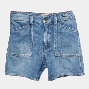 مملوكة مسبقًا Gucci Kids Blue Cat Embroidered Denim Shorts 8 Yrs 